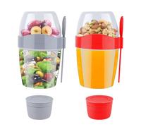 Yzpklhw Lot de 2 pots à yaourt réutilisables avec couvercle, 875 ml, avec couvercles, pour céréales, yaourt avec fourchette, cuillère pour salades, fruits, granola, céréales, lait, porridge