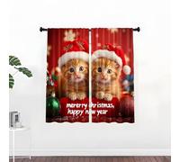 YZQGLHP Boule de Noël Rideaux Occultants, L140 X H240cm, Chat Jaune Rideaux (Lot de 2), Rideau Thermique Isolant Anti Froid et Chaleur,Adaptés à la Décoration de la Chambre et du Salon
