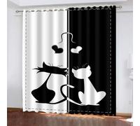YZQGLHP Chats Noirs et Blancs Rideaux Occultants,L120 X H200cm, Impression 3D Rideaux (Lot de 2), Rideau Thermique Isolant Anti Froid et Chaleur,Adaptés à la Décoration de la Chambre et du Salon.
