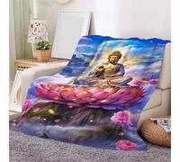 YZQGLHP Couverture Bouddha Couvertures Lotus Couverture 220x240 cm Nuages Couverture de Lit Doux Cosy Flanelle Bureau Sieste Couverture Festival Parure