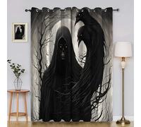 YZQGLHP Halloween Rideaux Occultants, L140 X H180cm, Faucheuse, Corbeaux Rideaux (Lot de 2), Rideau Thermique Isolant Anti Froid et Chaleur,Adaptés à la Décoration de la Chambre et du Salon