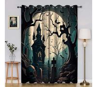 YZQGLHP Halloween Rideaux Occultants, L140 X H200cm, Pierres Tombales, Châteaux Rideaux (Lot de 2),Rideau Thermique Isolant Anti Froid et Chaleur, Adaptés à la Décoration de la Chambre et du Salon