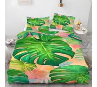 YZQGLHP Housse de Couette 140x200 Monstera Parure de lit Usine Reversible Sets de Housse Couette 110g Microfibre avec Fermeture Éclair et 2 Taies d'oreiller 65 x 65 cm