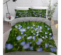YZQGLHP Housse de Couette 140x200 Petite Fleur Bleue Ensemble de Literie en Microfibre, 2 Personnes et 2 x Taies d'oreiller 65x65 cm Parure de Linge de Lit avec Fermeture Herbe Verte