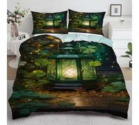 YZQGLHP Housse de Couette 140x200 Trèfle à Quatre Feuilles Parure de lit Lampe Verte Sets de Housse Couette 110g Microfibre avec Fermeture Éclair et 2 Taies d'oreiller 65 x 65 cm
