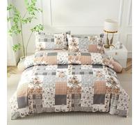 YZQGLHP Housse de Couette 160x200 Fleurs Marron Parure de Lit en Microfibre Motifs Patchwork Douce à Motif 3D avec Fermeture éClair Housse de Couette et 2 Taies d'oreiller 65x65cm