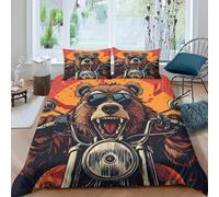 YZQGLHP Housse de Couette 160x200 Ours Brun Parure de Lit Animal Ensemble de Literie Moto Linge De Lit Microfibre Douce et 2 Taies d'oreiller, avec Fermeture Éclair