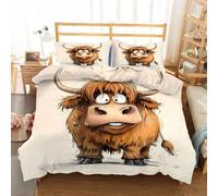 YZQGLHP Housse de Couette 160x200 Vache des Highlands Parure de Lit en Microfibre Marron Douce à Motif 3D avec Fermeture éClair Housse de Couette et 2 Taies d'oreiller 65x65cm