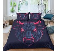 YZQGLHP Housse de Couette 160x200 Vache Noire Parure de Lit Animal Ensemble de Literie TêTe De Taureau Linge De Lit Microfibre Douce et 2 Taies d'oreiller, avec Fermeture Éclair