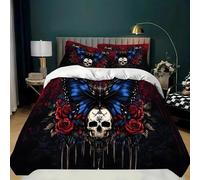 YZQGLHP Housse de Couette 180x200 Papillon Floral, Parure de Lit CrâNe, Microfibre 3 Pièces, 3D Imprimée Parures de Lit avec Fermeture éclair, Housses de Couettes et 2 Taies d'oreiller 65x65 cm