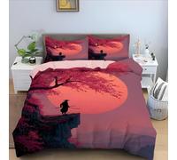 YZQGLHP Housse de Couette 180x200 Samouraï, Parure de Lit Lune, Microfibre 3 Pièces, 3D Imprimée Parures de Lit avec Fermeture éclair, Housses de Couettes et 2 Taies d'oreiller 65x65 cm