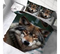 YZQGLHP Housse de Couette 200 x 200 Loup Parure de Lit Adulte 2 Personnes avec Fermeture Éclair avec 2 Taies d'oreiller 65x65 cm Literie Douce en Microfibre