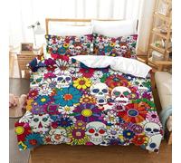 YZQGLHP Housse de Couette 200x200 CrâNe - Decoration Marguerites, Parure de Lit 2 Personnes CrâNe, Linge de Lit en Microfibre Douce avec Fermeture éclair, 2 Taies d'oreiller 65x65 cm