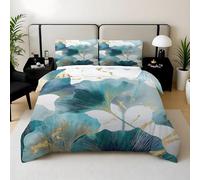 YZQGLHP Housse de Couette 200x200 Feuilles De Ginkgo Bleu-Vert Parure de Lit Adulte Style Chic Housse Couette 110g Microfibre avec Fermeture Éclair et 2 Taies d'oreiller 65x65 cm