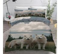 YZQGLHP Housse de Couette 200x200 Loup Arctique Parure de Lit Pelouse Microfibre 3 Pièces 3D Imprimée Parures de Lit avec Fermeture éclair Housses de Couettes et 2 Taies d'oreiller 65x65 cm