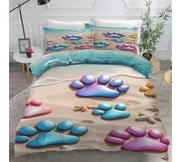 YZQGLHP Housse de Couette 200x200 Plage, Parure de Lit Empreintes, Microfibre 3 Pièces, 3D Imprimée Parures de Lit avec Fermeture éclair, Housses de Couettes et 2 Taies d'oreiller 65x65 cm