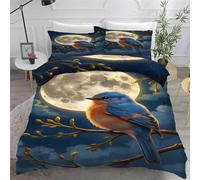 YZQGLHP Housse de Couette 200x200 Rouge-Gorge, Parure de Lit Lune, Microfibre 3 Pièces, 3D Imprimée Parures de Lit avec Fermeture éclair, Housses de Couettes et 2 Taies d'oreiller 65x65 cm