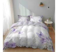 YZQGLHP Housse de Couette 200x220 Papillons et Fleurs Violets Parure de Lit Double Douce Violet Clair Housse Couette et 2 Taies d'oreiller 65 x 65 cm, AdaptéE aux Enfants, Adolescents et Adultes
