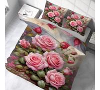 YZQGLHP Housse de Couette 220 x 240 Fleurs Roses Parure de Lit Adulte 2 Personnes avec Fermeture Éclair avec 2 Taies d'oreiller 65x65 cm Literie Douce en Microfibre