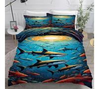 YZQGLHP Housse de Couette 220x240 Animaux Marins, Parure de Lit Requin, Microfibre 3 Pièces, 3D Imprimée Parures de Lit avec Fermeture éclair, Housses de Couettes et 2 Taies d'oreiller 65x65 cm
