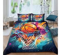 YZQGLHP Housse de Couette 220x240 Basket-Ball - Decoration Couleur, Parure de Lit 2 Personnes Basket-Ball, Linge de Lit en Microfibre Douce avec Fermeture éclair, 2 Taies d'oreiller 65x65 cm