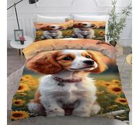 YZQGLHP Housse de Couette 220x240 Beagle, Parure de Lit Fleur Jaune, Microfibre 3 Pièces, 3D Imprimée Parures de Lit avec Fermeture éclair, Housses de Couettes et 2 Taies d'oreiller 65x65 cm