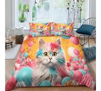 YZQGLHP Housse de Couette 220x240 Chat Britannique à Poil Long Parure de Lit Boules ColoréEs Ensemble de Literie Nouvelle AnnéE Motifs Linge De Lit Microfibre Douce et 2 Taies d'oreiller