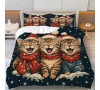 YZQGLHP Housse de Couette 220x240 Chat Parure de Lit Flocon de Neige Microfibre 3 Pièces 3D Imprimée Parures de Lit Housses de Couettes et 2 Taies d'oreiller 65x65 cm Noël
