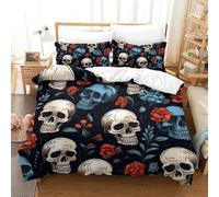 YZQGLHP Housse de Couette 220x240 CrâNe - Decoration Style Sombre, Parure de Lit 2 Personnes CrâNe, Linge de Lit en Microfibre Douce avec Fermeture éclair, 2 Taies d'oreiller 65x65 cm