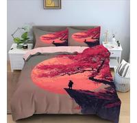 YZQGLHP Housse de Couette 220x240 Lune Parure de Lit Samouraï Microfibre 3 Pièces 3D Imprimée Parures de Lit avec Fermeture éclair Housses de Couettes et 2 Taies d'oreiller 65x65 cm
