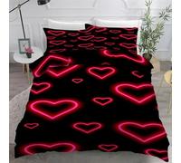 YZQGLHP Housse de Couette 220x240 NéOn, Parure de Lit CœUr, Microfibre 3 Pièces, 3D Imprimée Parures de Lit avec Fermeture éclair, Housses de Couettes et 2 Taies d'oreiller 65x65 cm