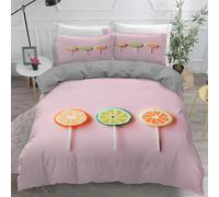 YZQGLHP Housse de Couette 220x240 Orange et Citron Vert Ensemble de Literie en Microfibre, 2 Personnes et 2 x Taies d'oreiller 65x65 cm Parure de Linge de Lit avec Fermeture Sucette aux Fruits