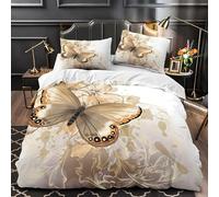 YZQGLHP Housse de Couette 220x240 Papillons Dorés Microfibre Parure de Lit 220x240 Adulte Motifs de Volutes Housse Couette 220x240 avec Fermeture éClair et 2 Taies d'oreiller 65x65