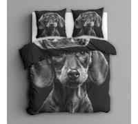 YZQGLHP Housse de Couette 220x240 Teckel Noir Microfibre Parure de Lit 220x240 Adulte Chiens Mignons Housse Couette 220x240 avec Fermeture éClair et 2 Taies d'oreiller 65x65