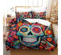 YZQGLHP Housse de Couette 240 x 260 CrâNe - Decoration Fleurs, Parure de Lit 2 Personnes CrâNe, Linge de Lit en Microfibre Douce avec Fermeture éclair, 2 Taies d'oreiller 65x65 cm