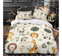 YZQGLHP Housse de Couette 240x260 Animaux du Zoo Parure de Lit 2 Personnes avec Zip Girafe et Lion Microfibre Housse Couette 240x260 et 2 Taies d'oreiller 65x65