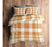 YZQGLHP Housse de Couette 240x260 Carreaux de Buffle Orange Parure de lit Adulte Style Champêtre Housse Couette Douce Microfibre 110g avec Fermeture Éclair et 2 Taies d'oreiller 65x65 cm