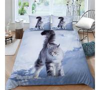 YZQGLHP Housse de Couette 240x260 Chat Maine Coon Parure de Lit Adulte 1 Personnes avec Fermeture Éclair avec 2 Taies d'oreiller 65x65 cm Literie Douce en MicrofibreDéCoration