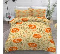 YZQGLHP Housse de Couette 240x260 Feuilles Parure de Lit CrâNe De Dessin Animé Microfibre 3 Pièces 3D Imprimée Parures de Lit avec Fermeture éclair Housses de Couettes et 2 Taies d'oreiller 65x65 cm