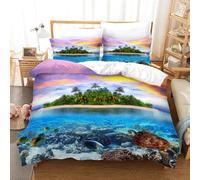 YZQGLHP Housse de Couette 240x260 îLe Parure de Lit Tortue Microfibre 3 Pièces 3D Imprimée Parures de Lit avec Fermeture éclair Housses de Couettes et 2 Taies d'oreiller 65x65 cm