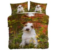 YZQGLHP Housse de Couette 240x260 Jack Russell Terrier Ensemble de Literie en Microfibre, Herbe d'automne Comprend 1 Couette avec Fermeture Éclair 2 Taies d'oreiller 65x65cm