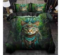 YZQGLHP Housse de Couette 90x190 Chat - Decoration ForêT, Parure de Lit 1 Personnes Chat, Linge de Lit en Microfibre Douce avec Fermeture éclair, 2 Taies d'oreiller 65x65 cm