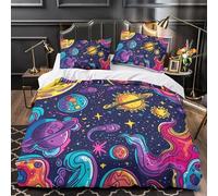 YZQGLHP Housse de Couette 90x190 Ciel éToilé - Decoration Univers, Parure de Lit 1 Personnes Ciel éToilé, Linge de Lit en Microfibre Douce avec Fermeture éclair, 2 Taies d'oreiller 65x65 cm