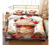 YZQGLHP Housse de Couette 90x190 Crème Glacée Parure de Lit 90x190 avec Fermeture éClair Fraises Housses de Couettes et 2 Taies d'oreiller 65x65cm, Super Doux