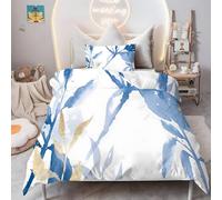 YZQGLHP Housse de Couette 90x190 Feuilles Bleues et Dorées Microfibre Housse Couette Style Aquarelle Parure de Lit 90x190 avec Fermeture Éclair et 2 Taies d'oreiller 65x65