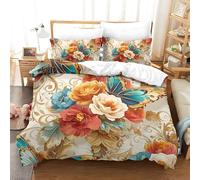 YZQGLHP Housse de Couette 90x190 Fleurs Jaunes, Bleus et Blancs Parure de Lit 90x190 avec Fermeture éClair Style Champêtre Housses de Couettes et 2 Taies d'oreiller 65x65cm, Super Doux