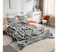YZQGLHP Housse de Couette 90x190 Léopard des neiges Ensemble de Literie en Microfibre, Comprend 1 Couette avec Fermeture Éclair 2 Taies d'oreiller 65x65 Vague Motifs