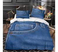 YZQGLHP Housse de Couette 90x190 Poches en Jean Bleu Microfibre Housse Couette Motifs Western Parure de Lit 90x190 avec Fermeture Éclair et 2 Taies d'oreiller 65x65