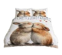 YZQGLHP Housse de Couette Réversible Double 200x200 cm - Microfibre Douce - Imprimé Lapin Bisou & Attrape-Rêves - 2 Taies d'oreiller 50x75 cm Incluses