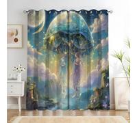 YZQGLHP Méduse Bleu-Vert Rideaux Occultants, L140 X H180cm, Nuages Violets Rideaux (Lot de 2), Rideau Thermique Isolant Anti Froid et Chaleur,Adaptés à la Décoration de la Chambre et du Salon